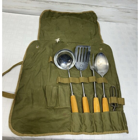 5 Vtg. EKCO BOY SCOUTS CHROME Camping Kitchen Utensils Spoon Ladle Fork Spatula - Picture 1 of 16
